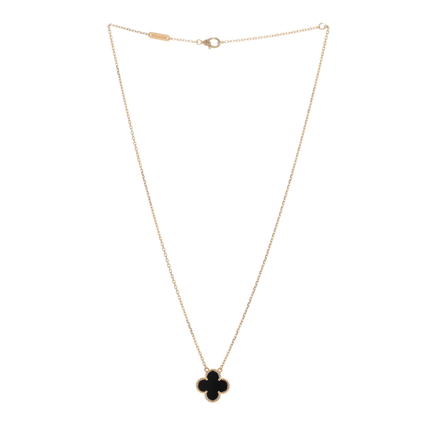 18K Yellow Gold Black Onyx Vintage Alhambra Pendant Necklace