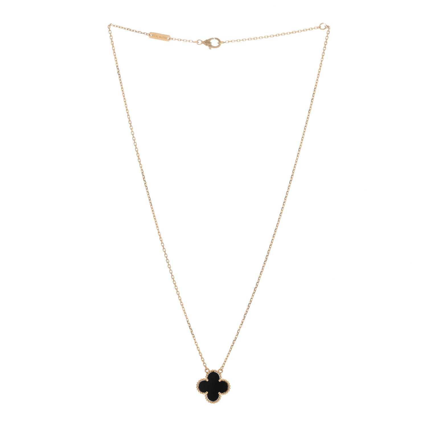 Van Cleef & Arpels 18K Yellow Gold Black Onyx Vintage Alhambra Pendant Necklace 2 of 3