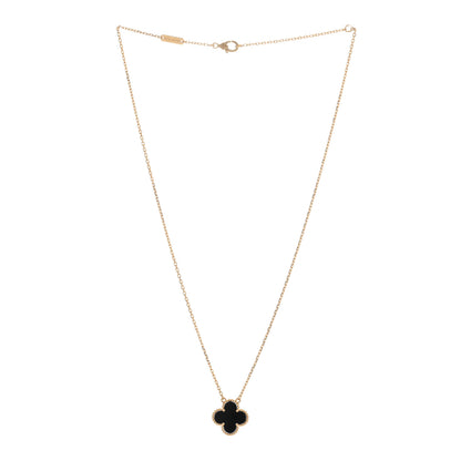 Van Cleef & Arpels 18K Yellow Gold Black Onyx Vintage Alhambra Pendant Necklace 2 of 3