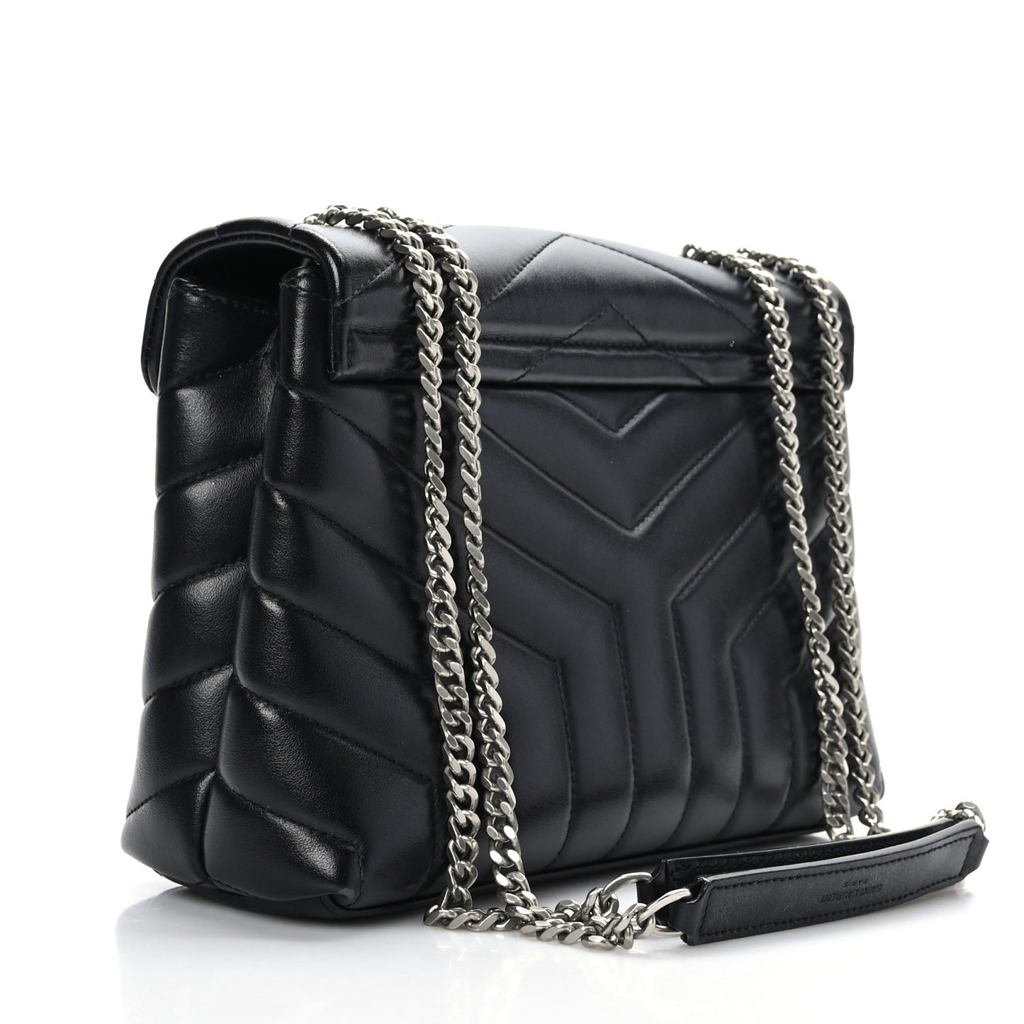 Calfskin Y Quilted Monogram Small Loulou Chain Satchel Black