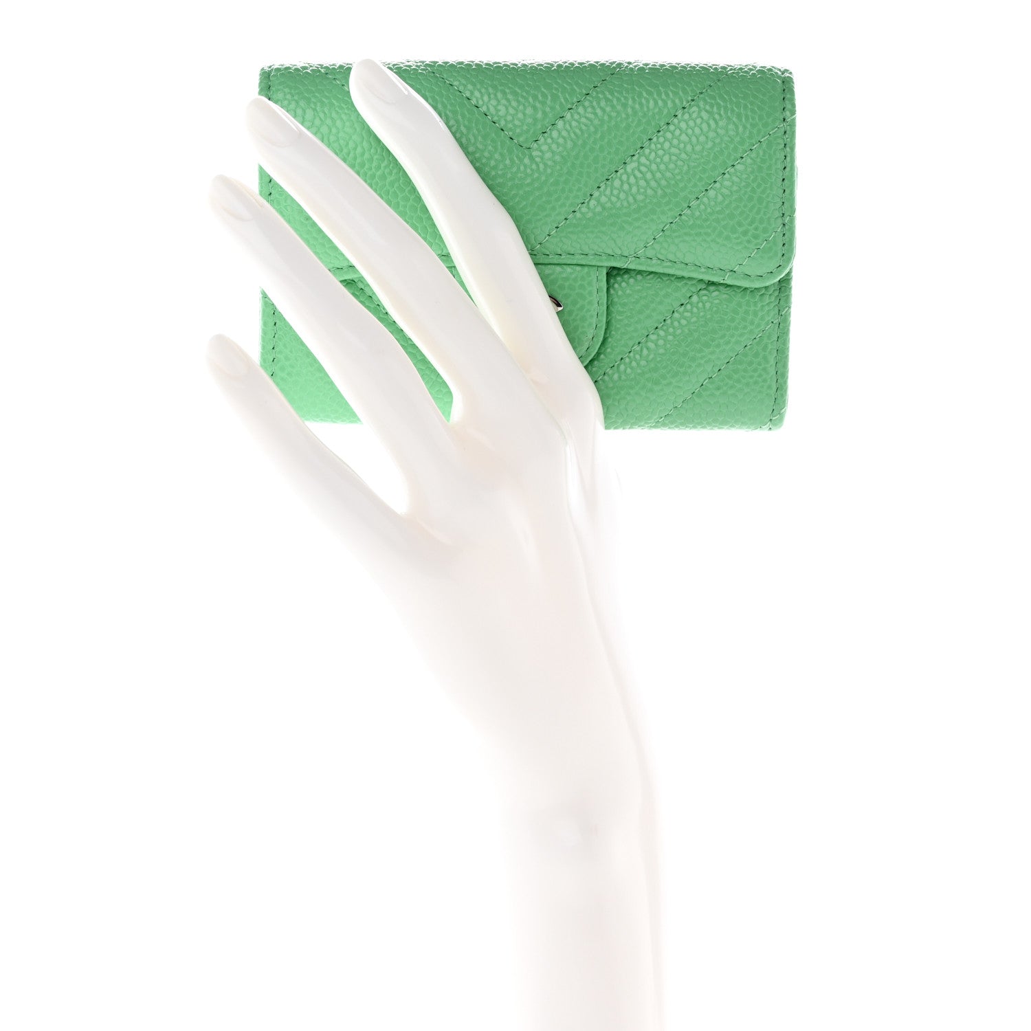 Chanel Caviar Chevron Quilted Flap Card Holder Green 2 of 9