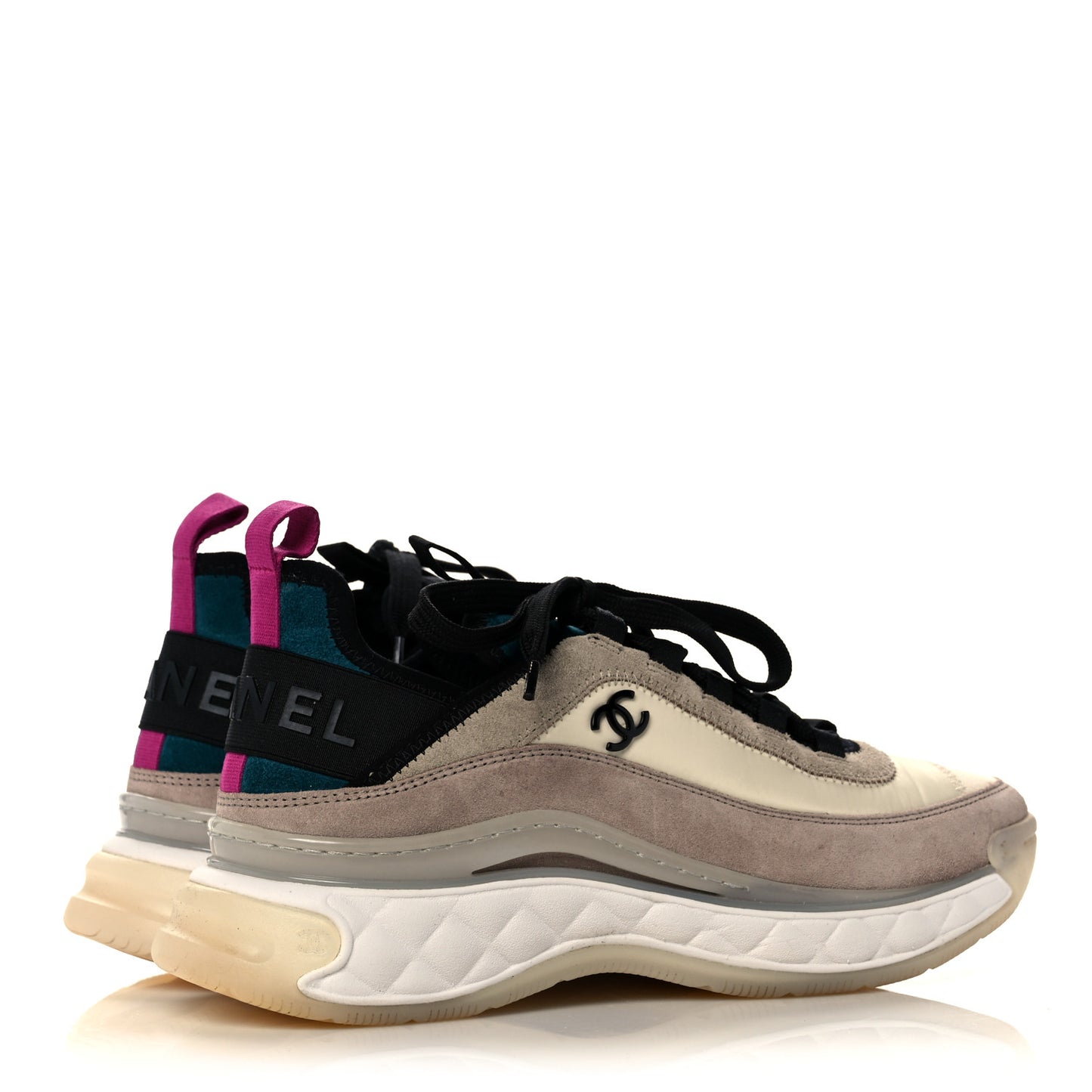 Suede Calfskin Nylon Grosgrain CC Sneakers 38 Beige Pink