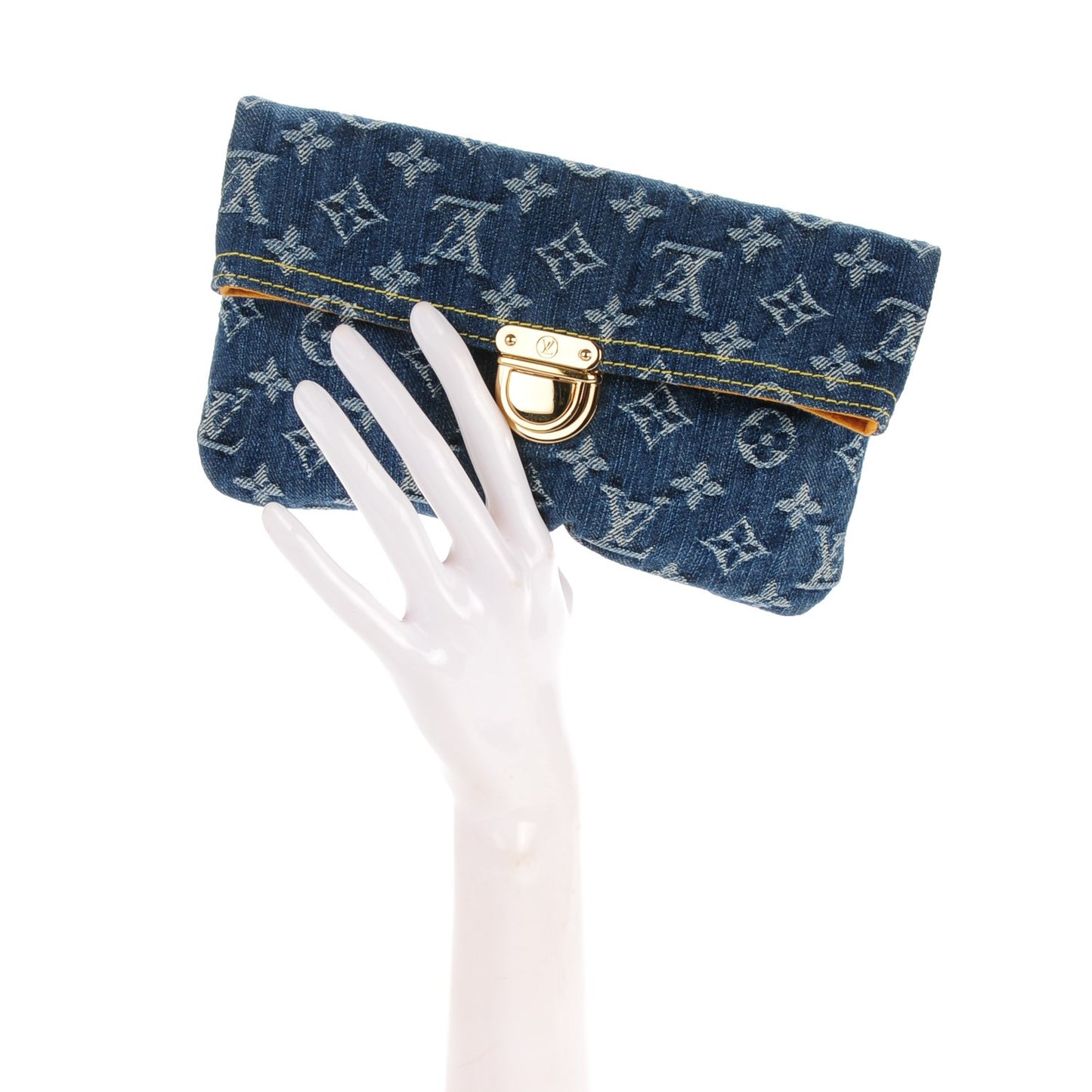 Monogram Denim Pochette Plat Clutch Blue
