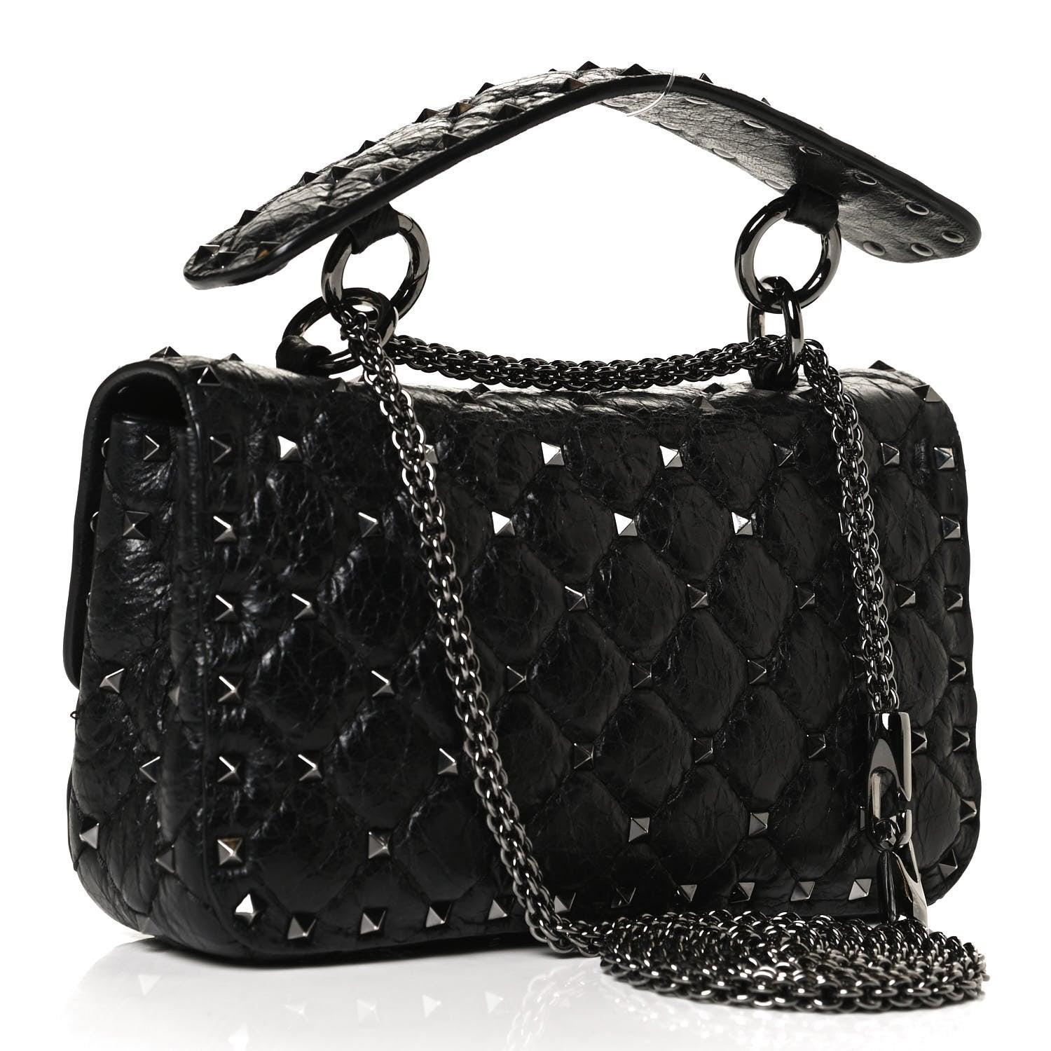 Valentino Garavani Craquele Nappa Small Rockstud Spike Shoulder Bag Black 2 of 10