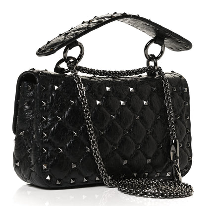 Valentino Garavani Craquele Nappa Small Rockstud Spike Shoulder Bag Black 2 of 10