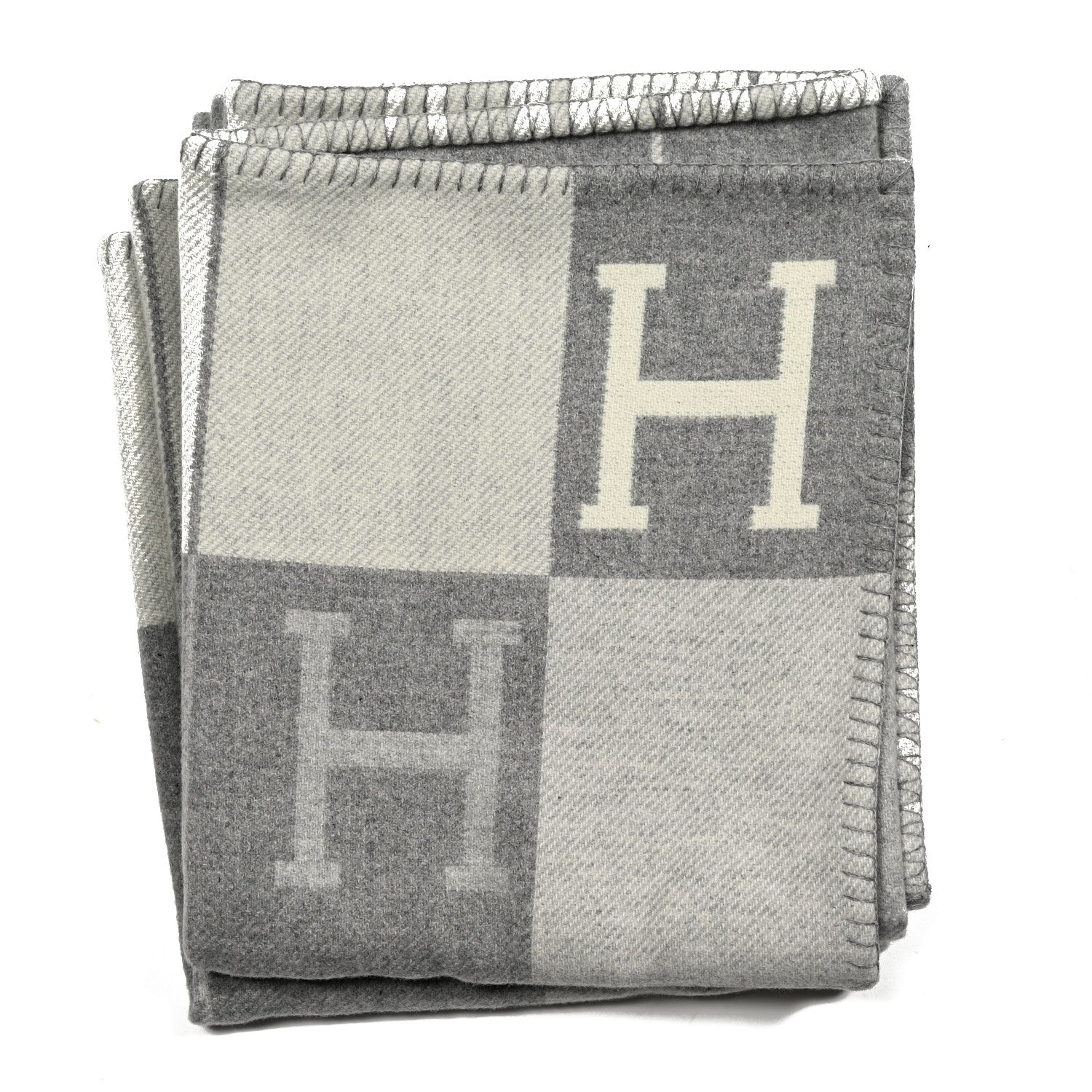 Hermes Wool Cashmere Avalon III Blanket Ecru Gris Clair 1 of 3