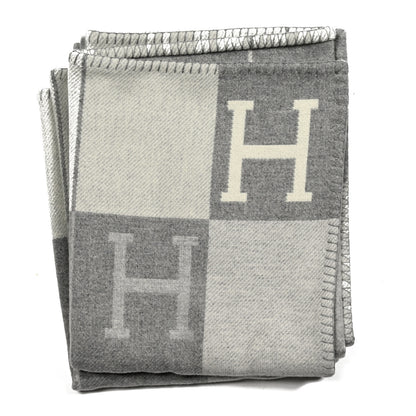 Hermes Wool Cashmere Avalon III Blanket Ecru Gris Clair 1 of 3