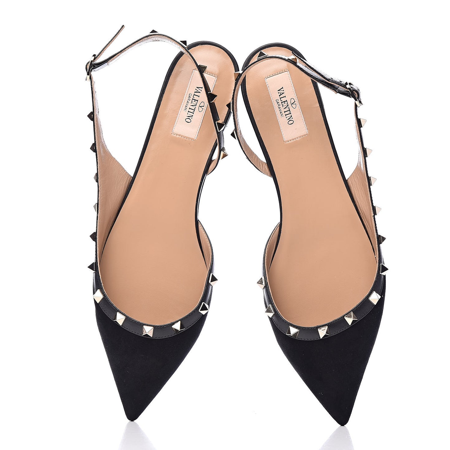 Suede Rockstud Slingback Flats 41 Black