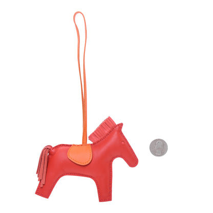 Hermes Milo Lambskin Grigri Rodeo Horse Bag Charm MM Rouge Rose Indien Jaipur Feu 2 of 4