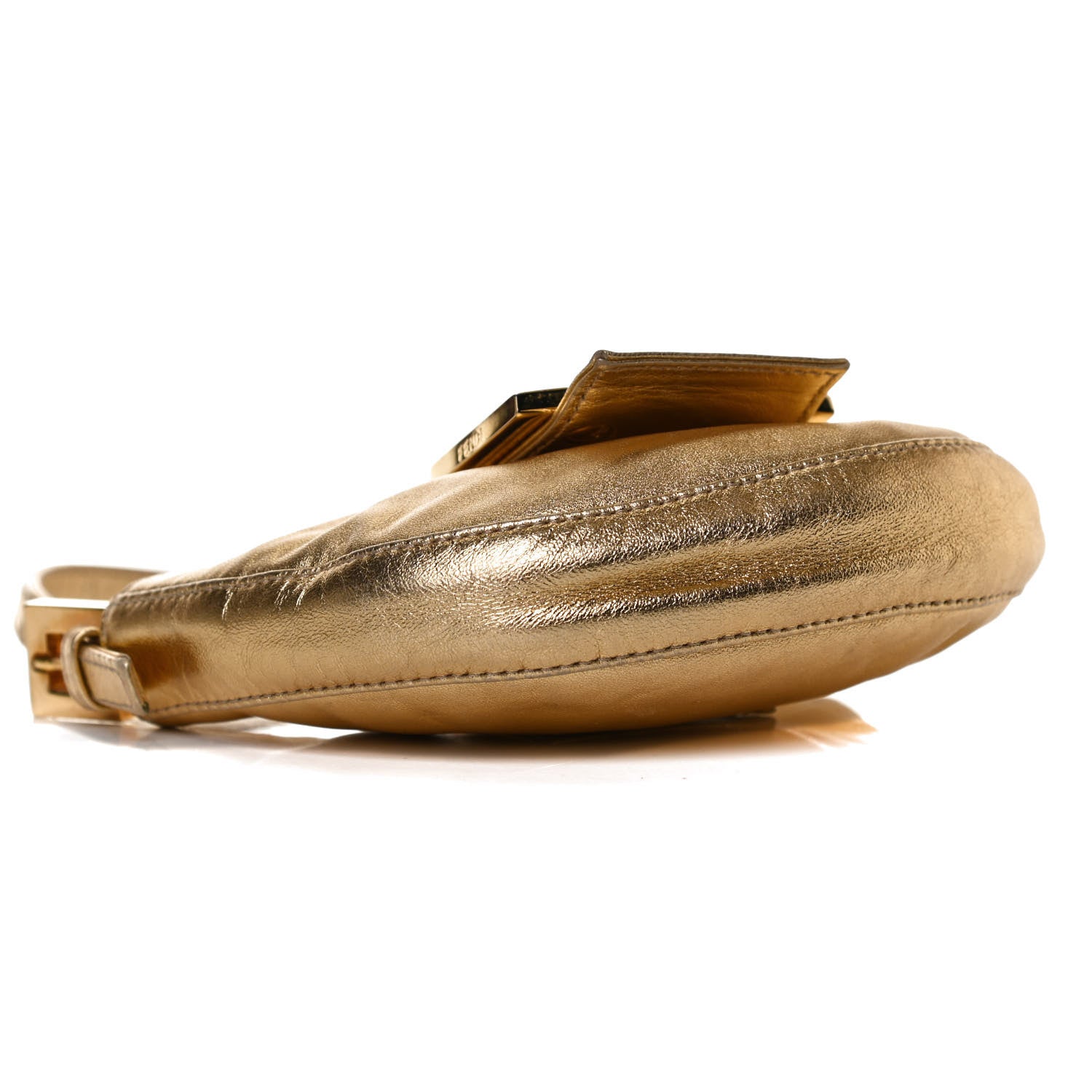 Fendi Metallic Calfskin Crystal Mini Half Moon Baguette Gold 10 of 12