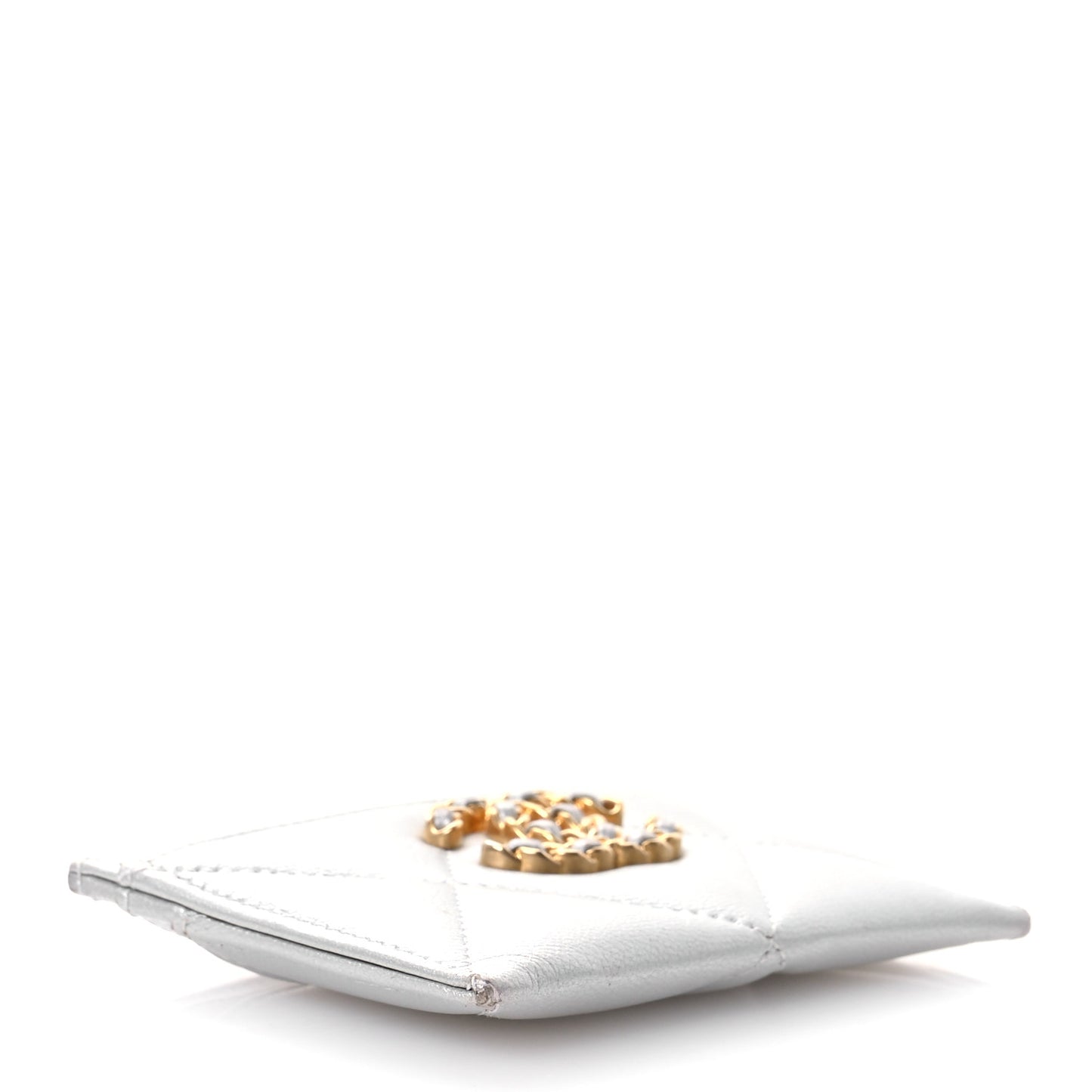 Metallic Goatskin Quilted 19 Card Holder Silver