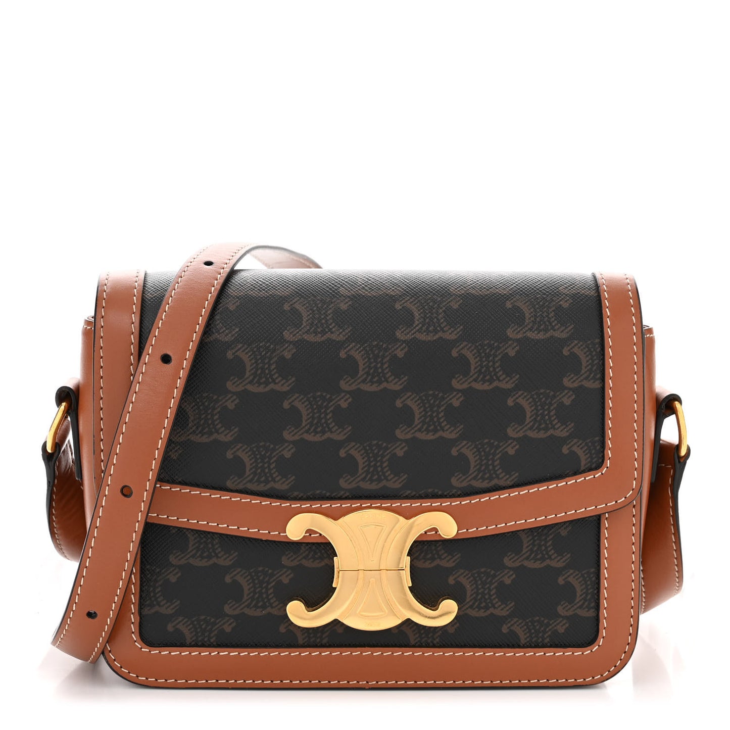 Calfskin Triomphe Canvas Teen Triomphe Bag Tan