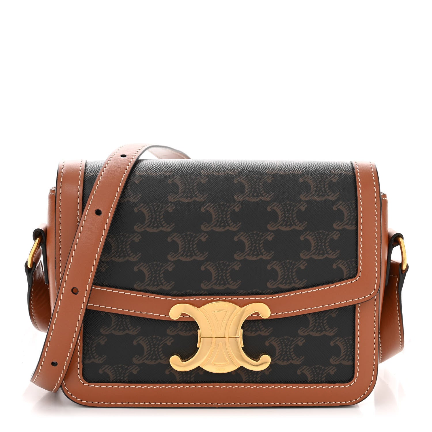 Celine Calfskin Triomphe Canvas Teen Triomphe Bag Tan 1 of 11
