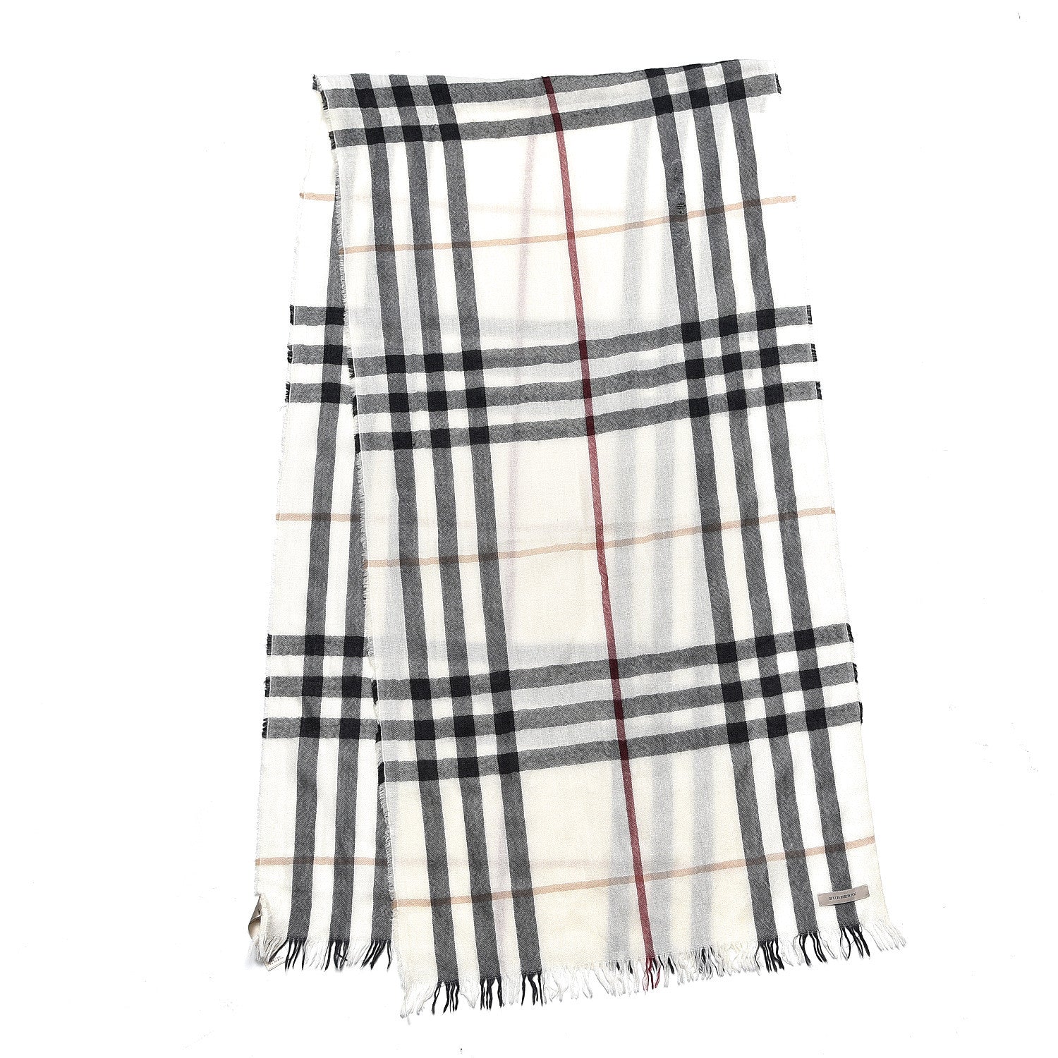 Burberry Merino Wool Cashmere Check Lightweight Scarf Ivory 3 of 6