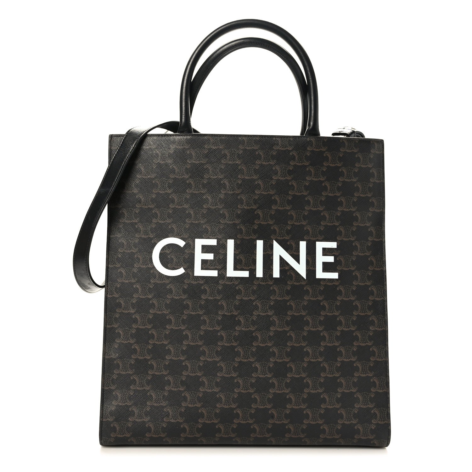 Celine Triomphe Canvas Calfskin Medium Vertical Cabas Black 1 of 8