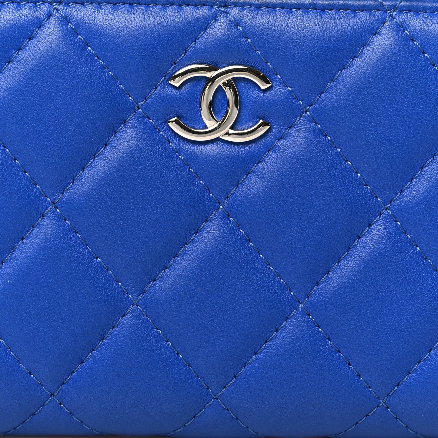 Lambskin Quilted Medium Zip Around Wallet Blue