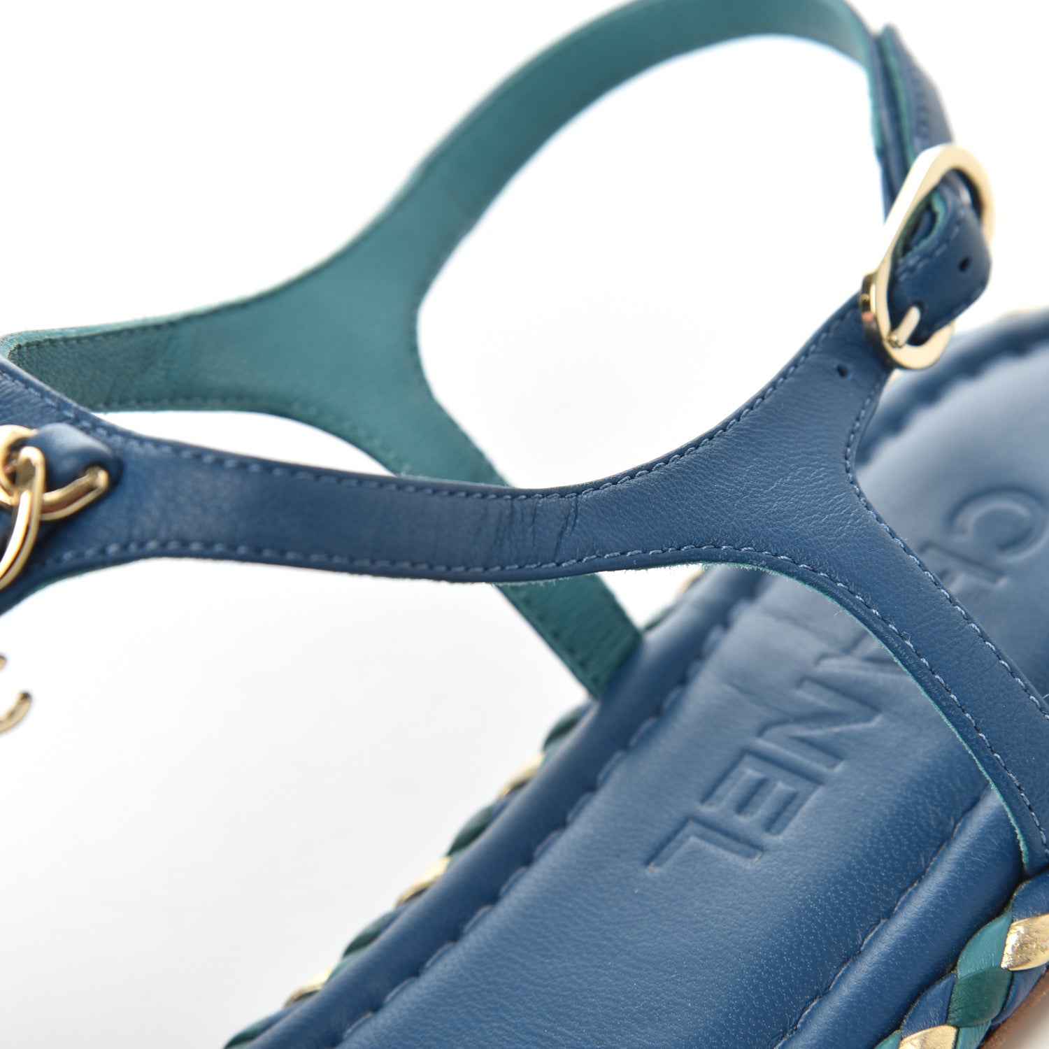 Chanel Lambskin Braided CC Logo Thong Sandals 39 Blue Gold 10 of 16