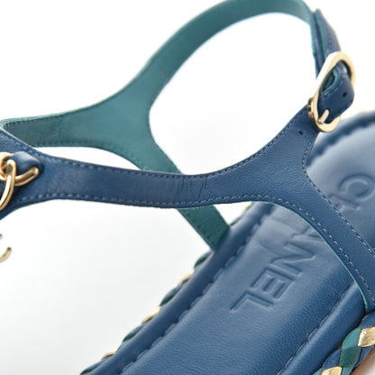 Chanel Lambskin Braided CC Logo Thong Sandals 39 Blue Gold 10 of 16