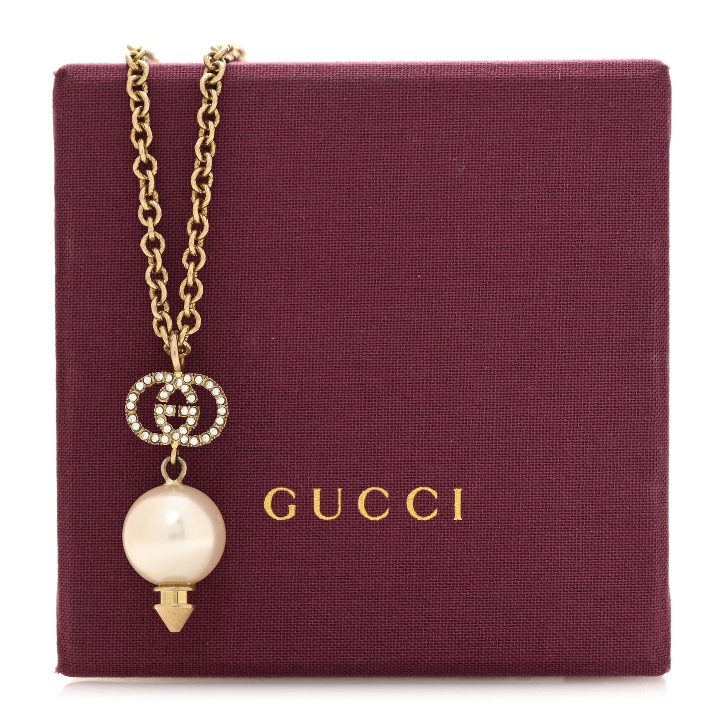 Pearl Crystal Interlocking G Necklace Gold