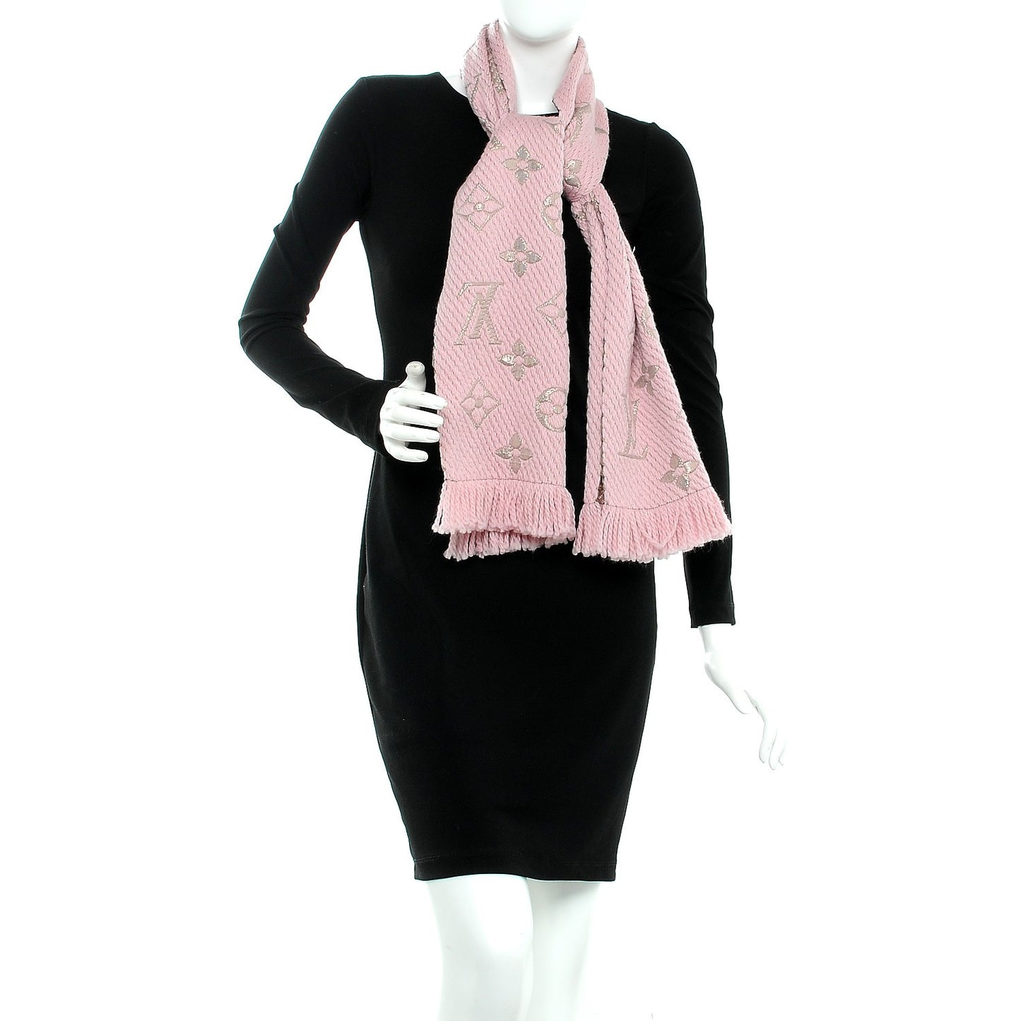 Wool Silk Logomania Shine Scarf Pink