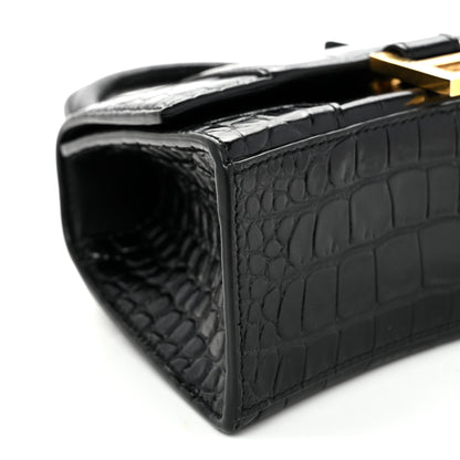 Balenciaga Shiny Calfskin Crocodile Embossed Hourglass Top Handle Bag XS Black 8 of 11