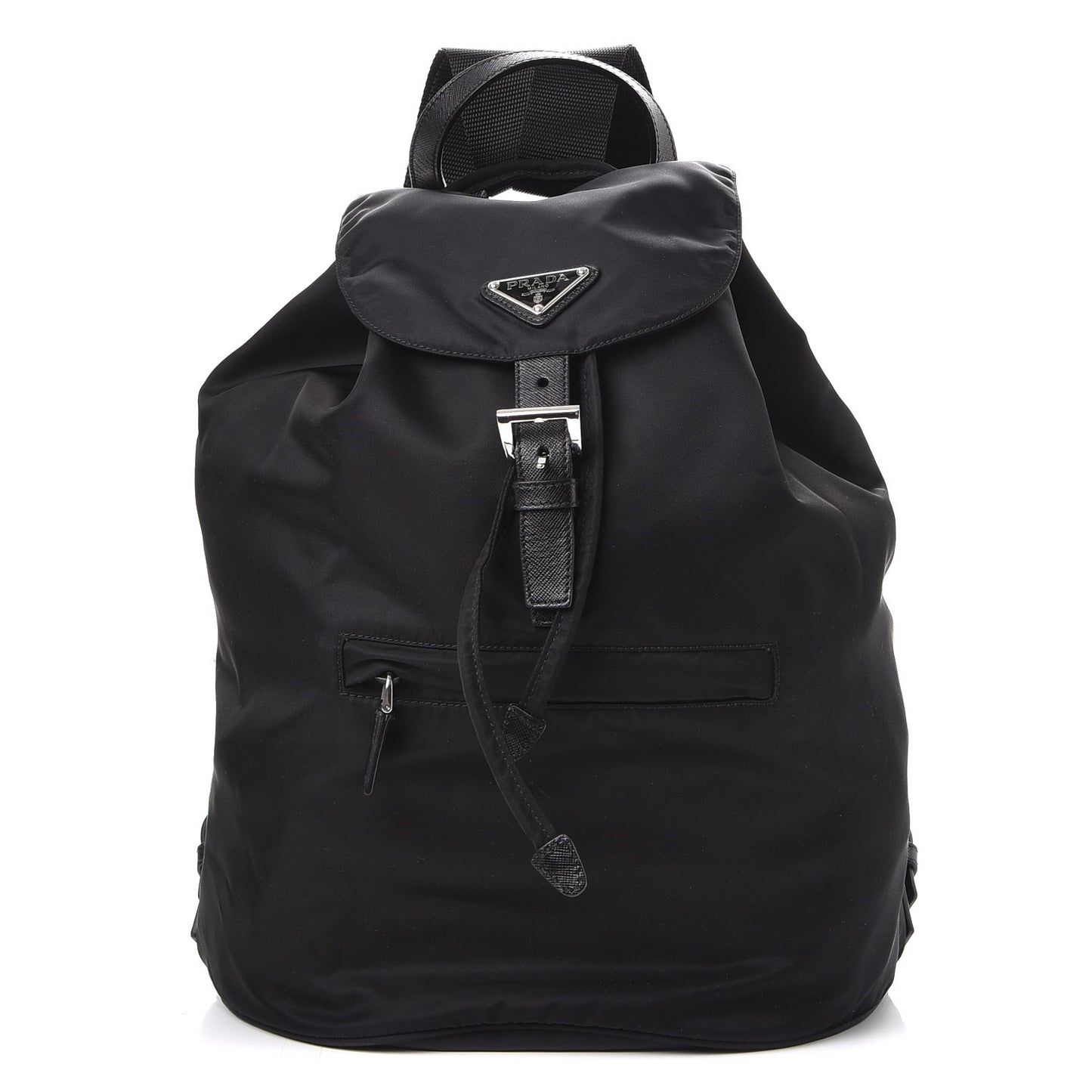 Nylon Vela Saffiano Medium Cinch Backpack Black