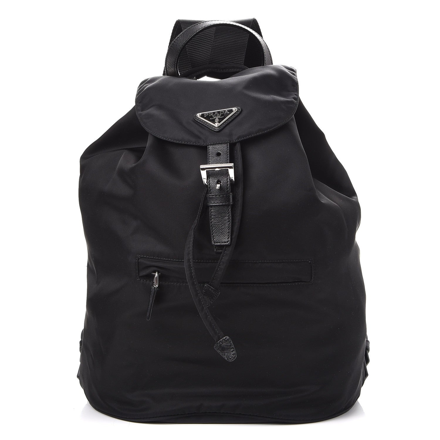 Prada Nylon Vela Saffiano Medium Cinch Backpack Black 1 of 12