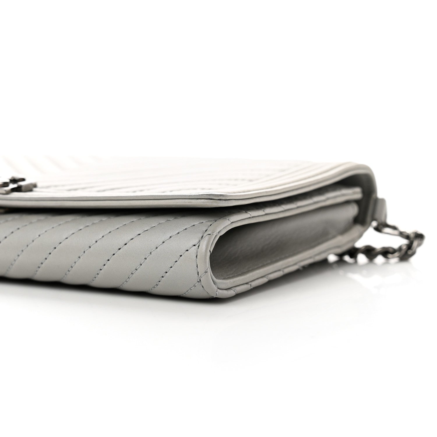 Chanel Calfskin Chevron Quilted Boy Wallet On Removable Chain WOC Grey 8 of 8