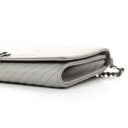 Chanel Calfskin Chevron Quilted Boy Wallet On Removable Chain WOC Grey 8 of 8
