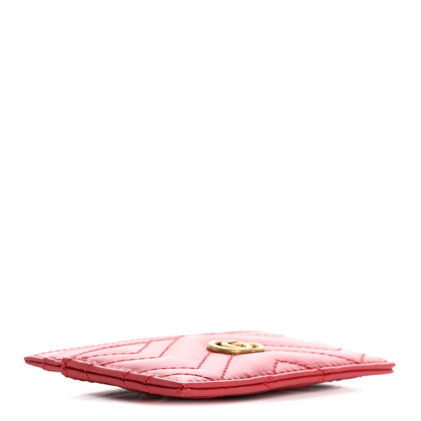 Calfskin Matelasse GG Marmont Card Holder Hibiscus Red