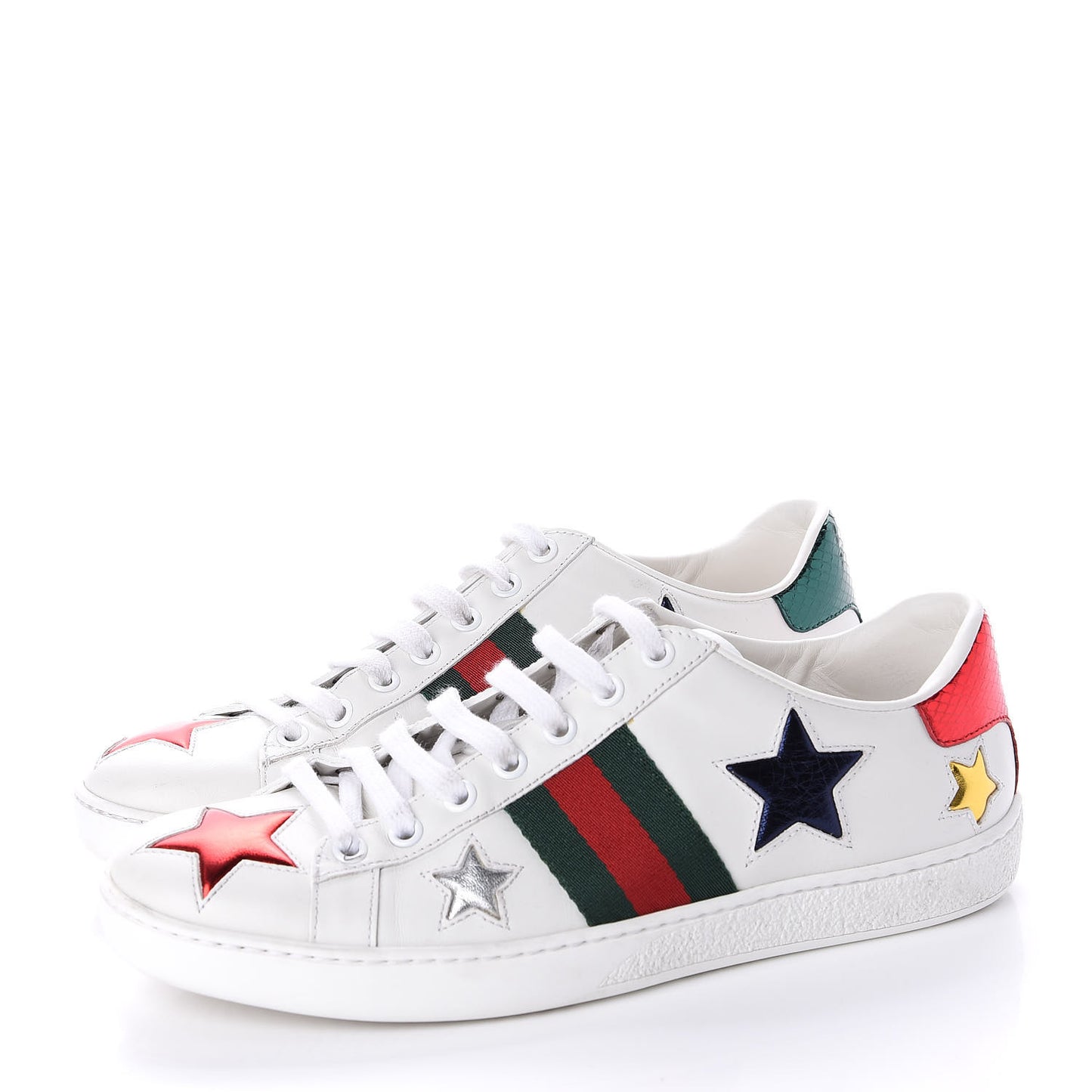 Calfskin Ayers Web Star Embroidered Womens Ace Sneakers 37.5 White Multi