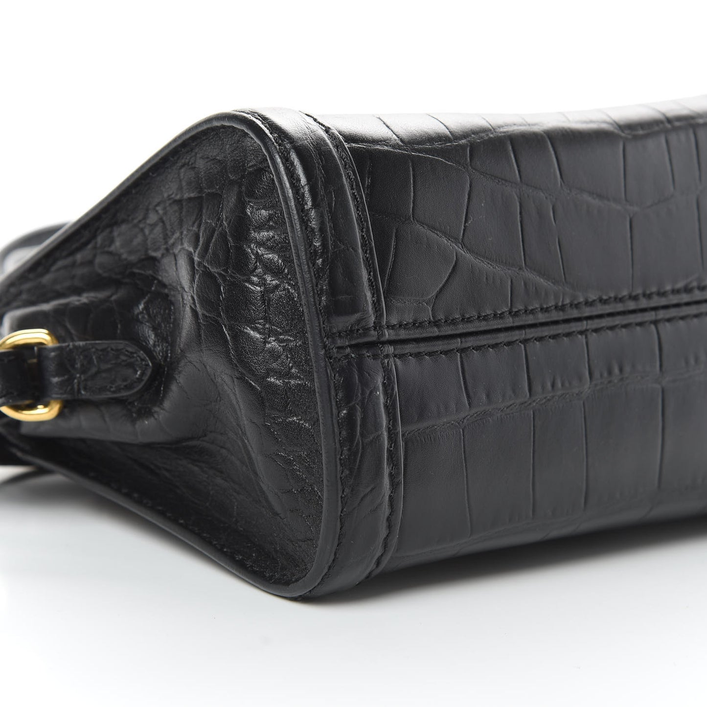Calfskin Crocodile Embossed Mini Skull Padlock Zip Around Tote Black