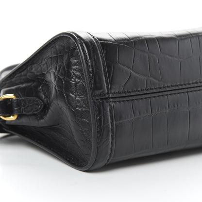 Alexander McQueen Calfskin Crocodile Embossed Mini Skull Padlock Zip Around Tote Black 10 of 17