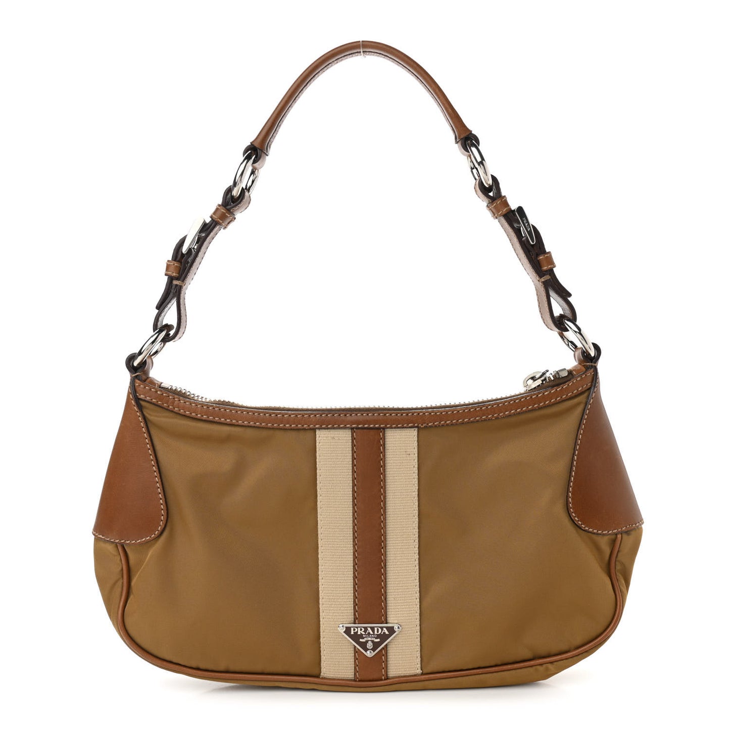 Tessuto Nylon Striped Shoulder Bag Brown Beige