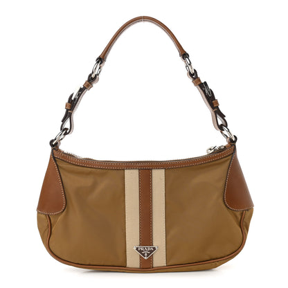 Prada Tessuto Nylon Striped Shoulder Bag Brown Beige 1 of 11