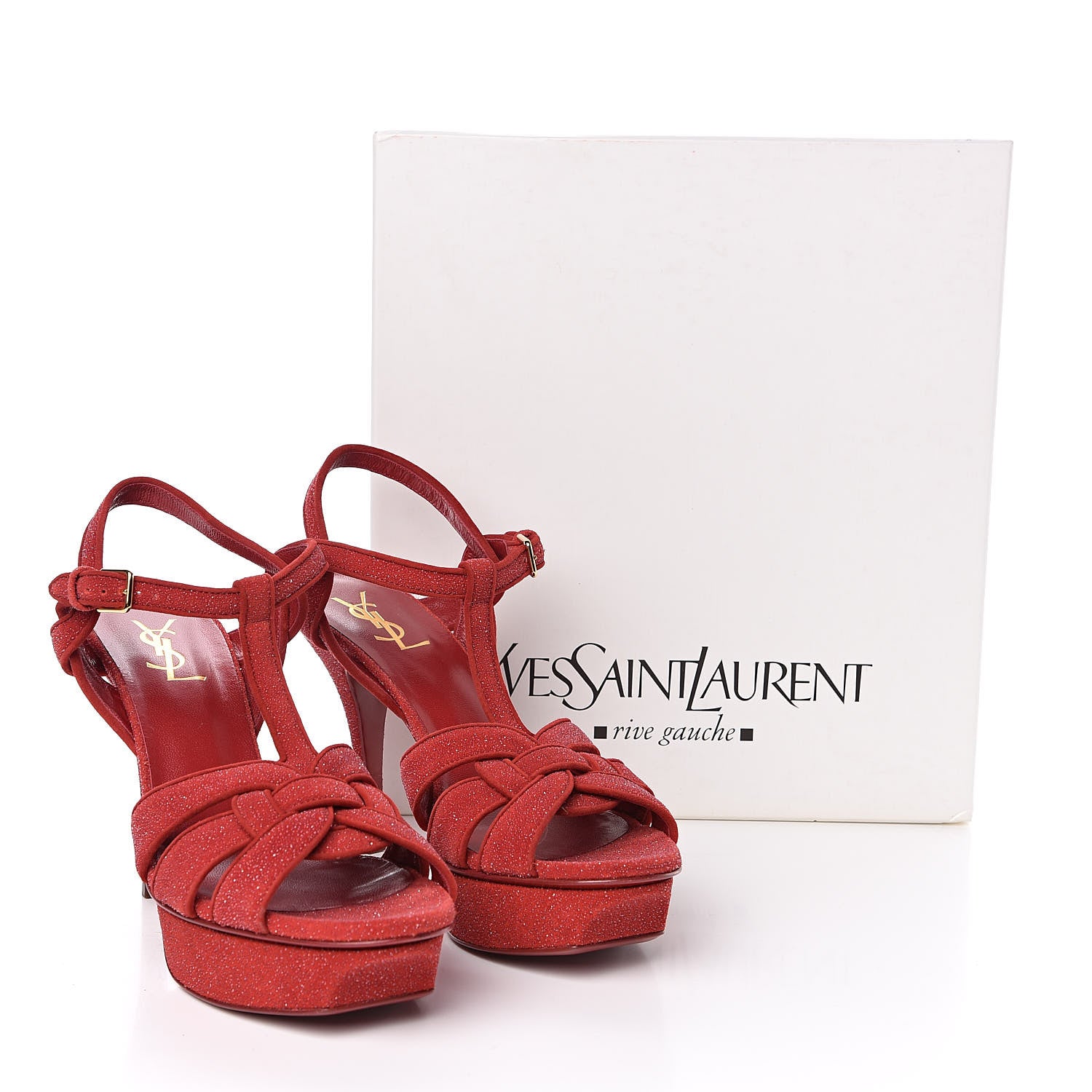 Saint Laurent Suede Quartz Tribute 75 Platform Sandals 39.5 Lipstick 9 of 9