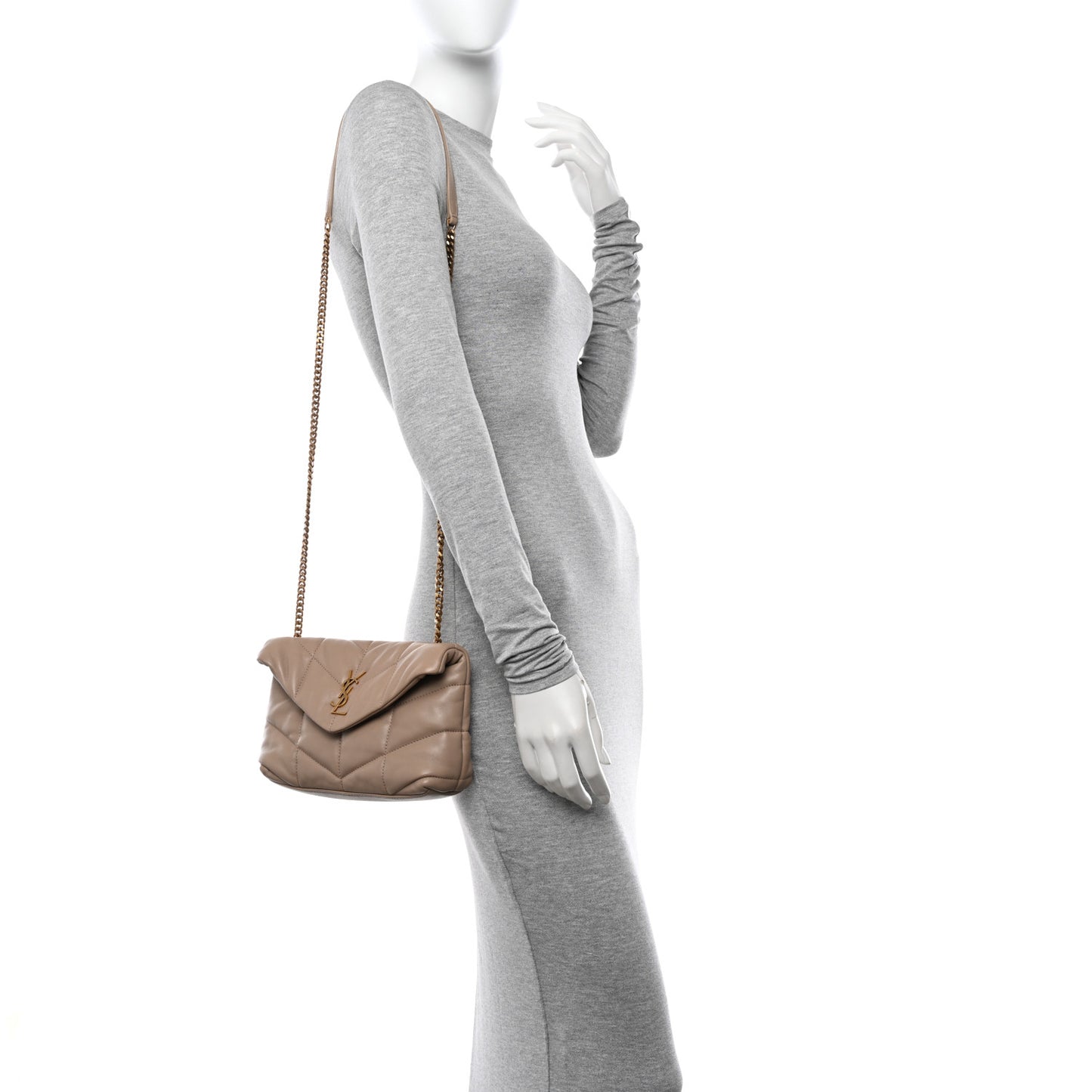 Lambskin Quilted Toy Loulou Puffer Monogram Chain Satchel Nude Powder