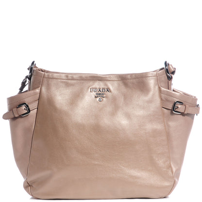 Prada Metallic Soft Calf Two Pocket Hobo Beige 1 of 9