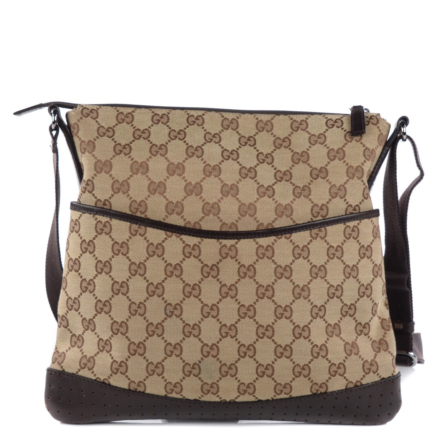 Monogram Calfskin Perforated Medium Flat Messenger Bag Dark Brown