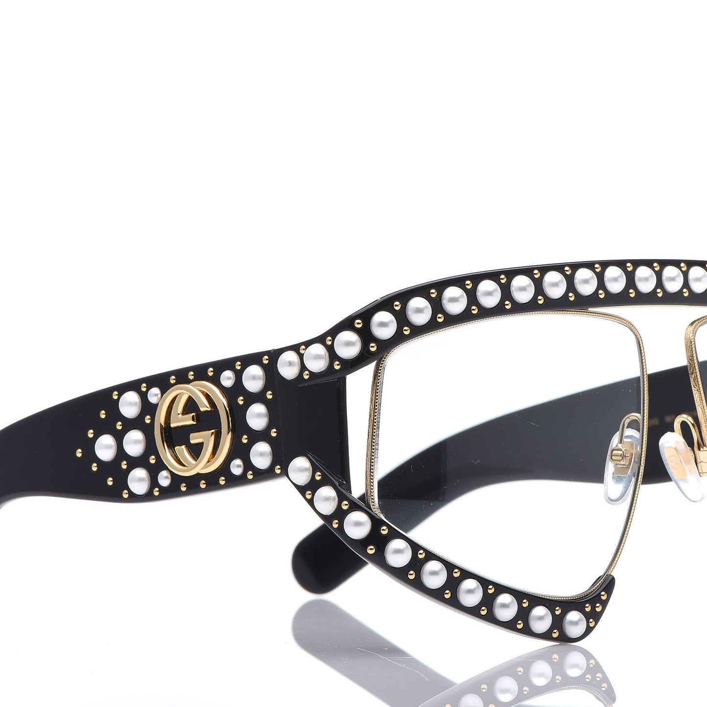 Acetate Pearl Rectangular Frame Sunglasses GG0234S Black