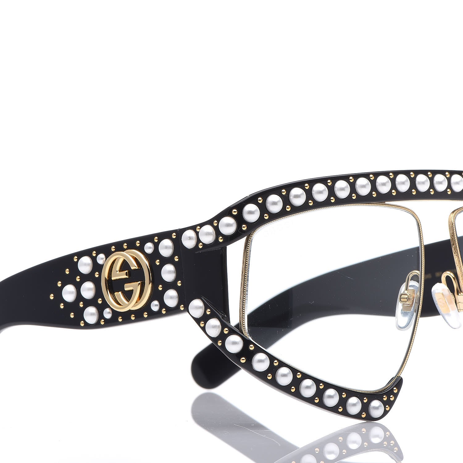 Gucci Acetate Pearl Rectangular Frame Sunglasses GG0234S Black 5 of 7