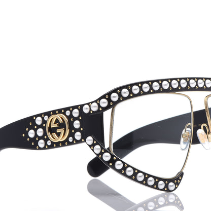 Gucci Acetate Pearl Rectangular Frame Sunglasses GG0234S Black 5 of 7