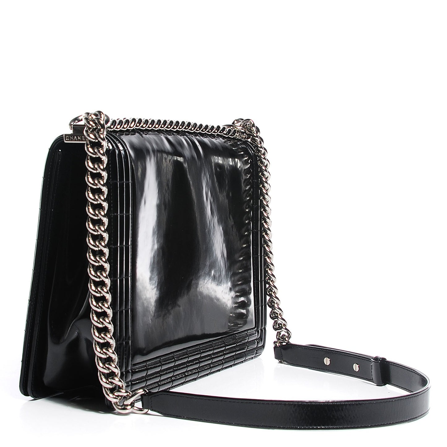 Glazed Calfskin Large Boy Flap Black