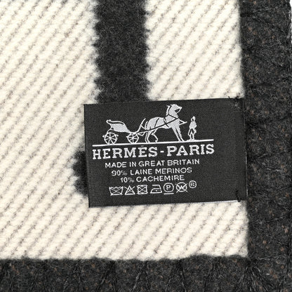 Hermes Wool Cashmere Avalon III Blanket Ecru Black 3 of 3