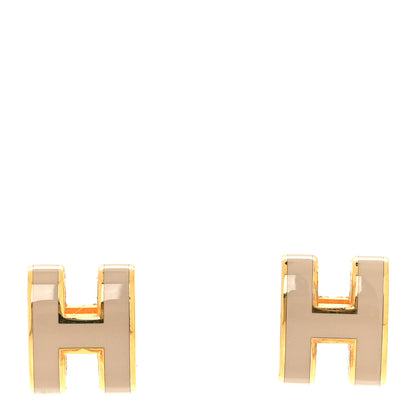 Hermes Gold Lacquered Mini Pop H Earrings Marron Glace 1 of 6