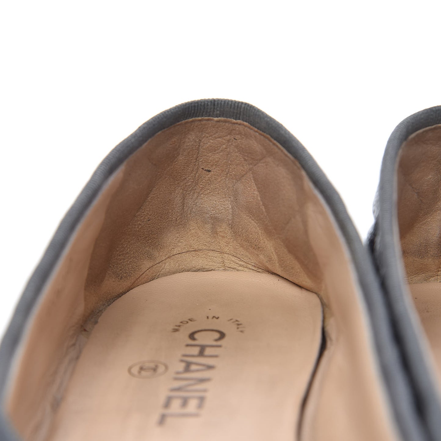 Metallic Caviar Quilted Cap Toe Ballerina Flats 41 Anthracite