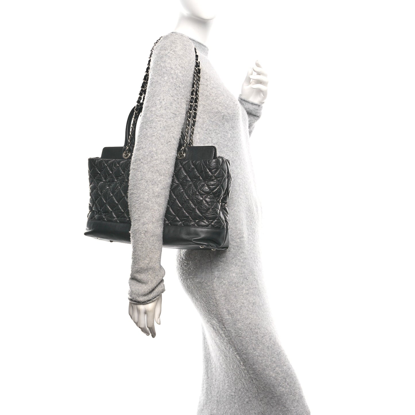 Aged Calfskin Quilted Be CC Tote Black