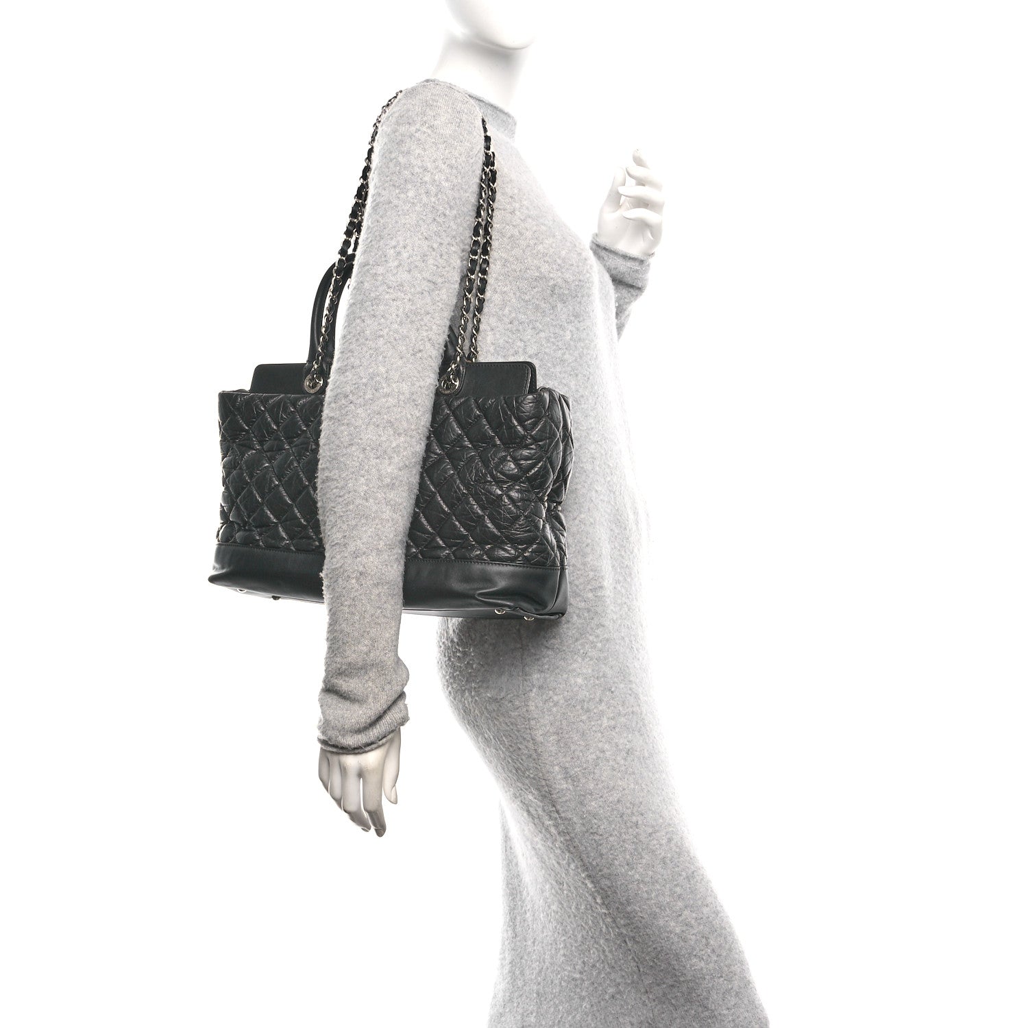 Chanel Aged Calfskin Quilted Be CC Tote Black 2 of 12