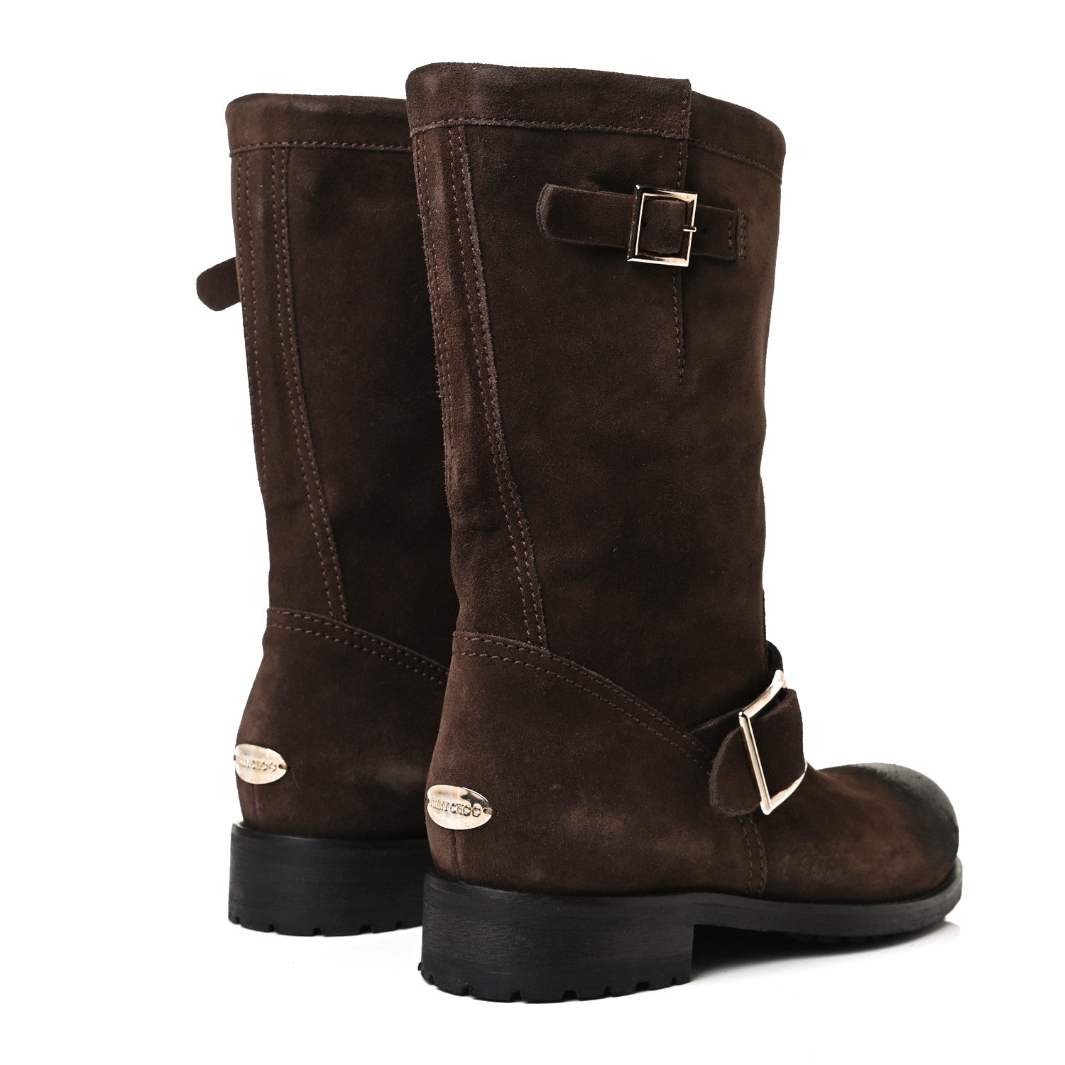 Jimmy Choo Distressed Waxed Suede Biker Boots 37 Brown 4 of 14