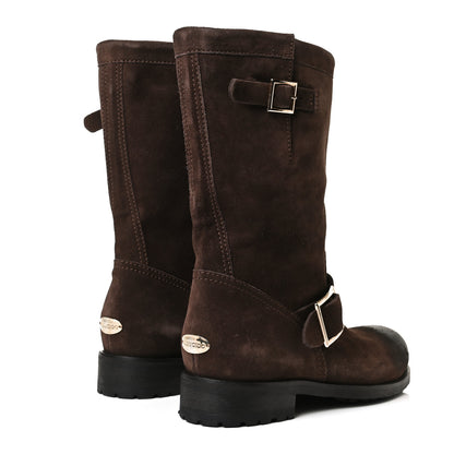 Jimmy Choo Distressed Waxed Suede Biker Boots 37 Brown 4 of 14
